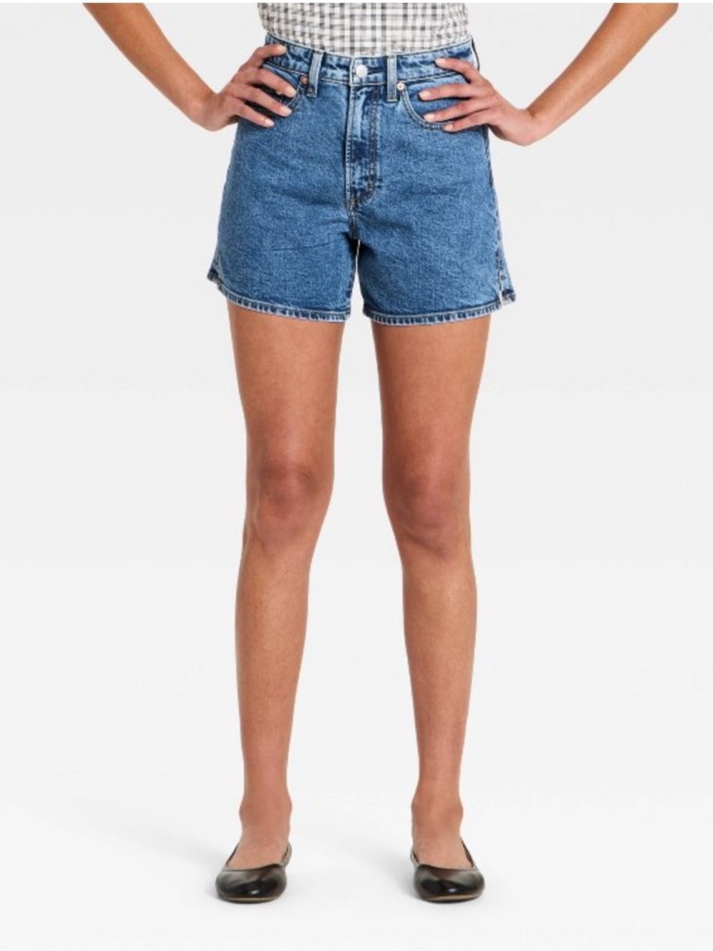 High-Rise Blue Denim Shorts - Classic Wash